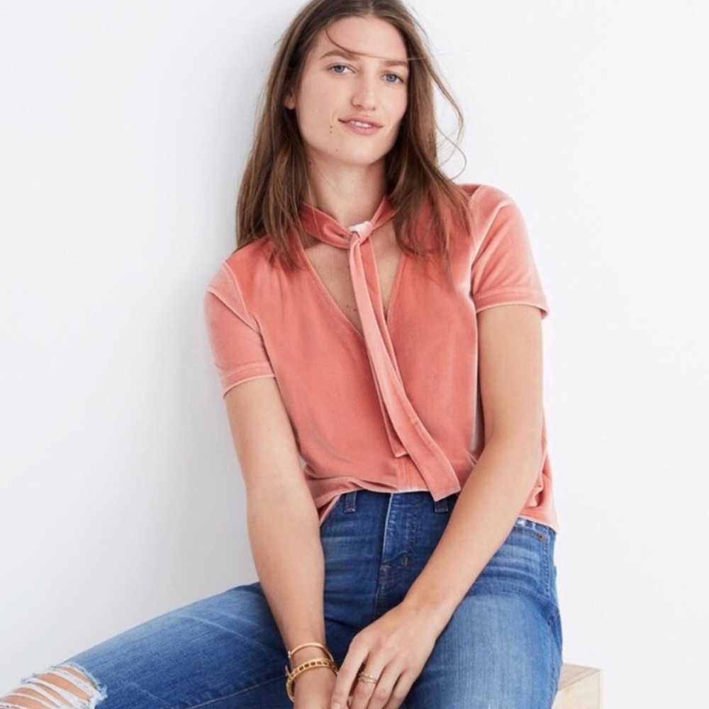 Madewell Velvet Neck Tie Blouse